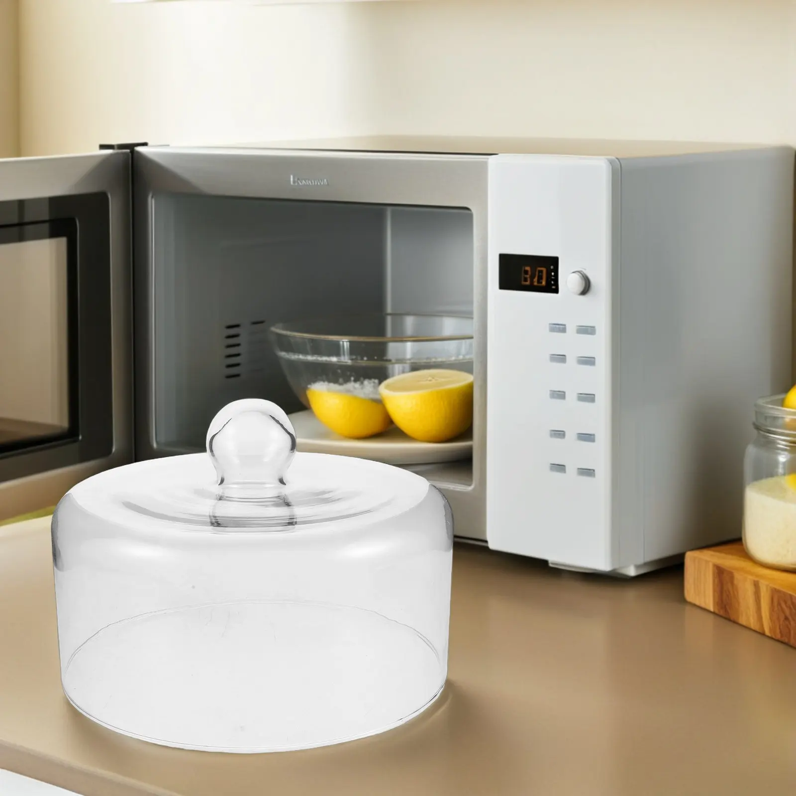 Microwave Glass Splatter Cover 9x6.7 Inch Clear Plate Splatter Guard Lid Food Dome Cake Dome Veggie Dessert Platter Cover
