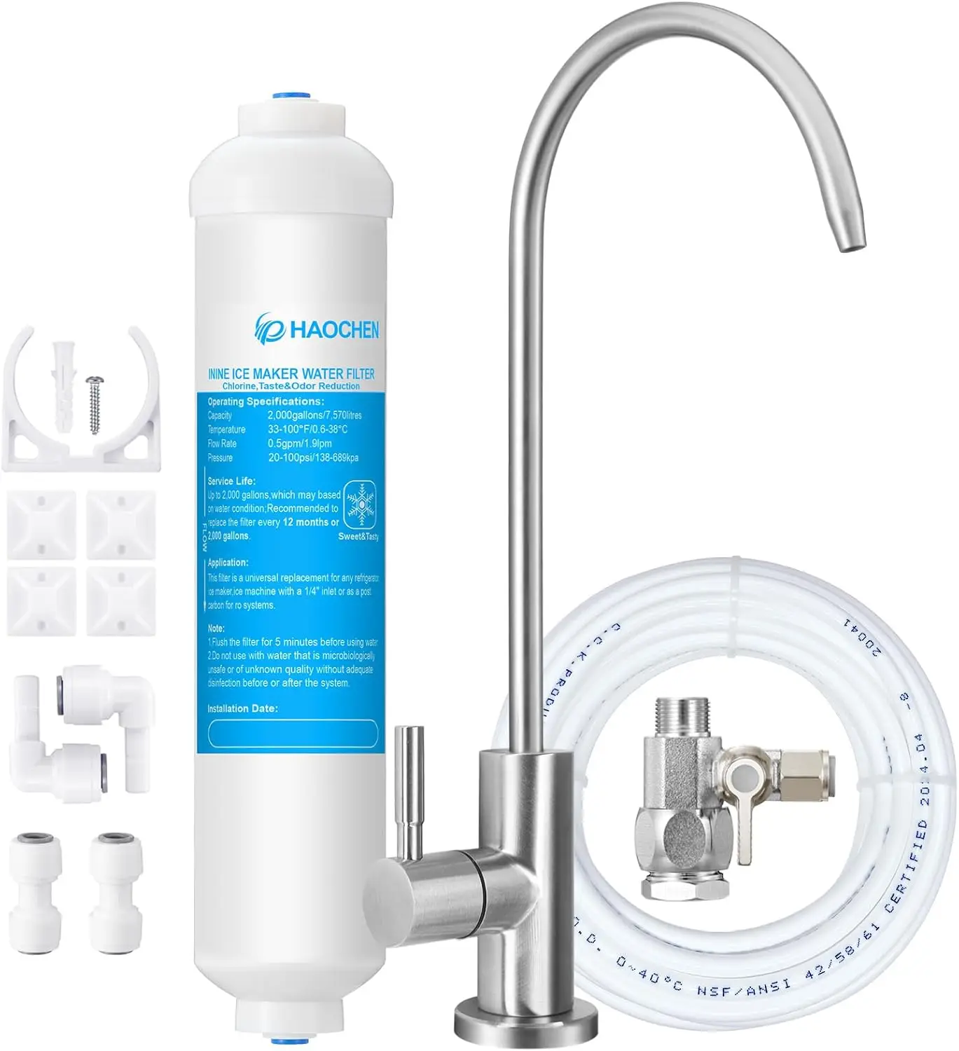 

Under Sink Water Filter Kit with Feed Valve for Home Bar and Washbasin, Reduces Chlorine, Bad Taste & Odor