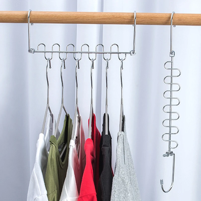 Metal Cascading Hangers Space Saving Stainless Steel Closet Wardrobe Organizer Multifunctional Magical Hook Clothes Storage Rack