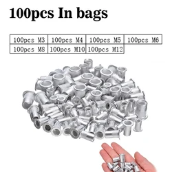 100pcs In bags Rivet Nuts Aluminum Rivetnuts Set Insert Nutsert Cap Flat Head Rivet Nuts M3 M4 M5 M6 M8 M10 M12