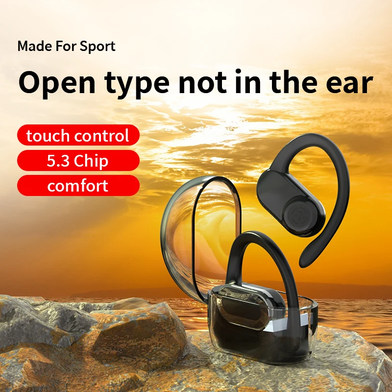Sports Bluetooth Earphones Waterproof Wireless Headphones 60hrs Music with Mic Headset  LED Power Display Soft Ear hook Earbuds