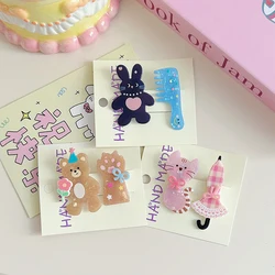 2Pcs Cartoon Cat Bear Rabbit Acrylic Hair Clips Girls Sweet Cute Animals Side Bangs Clip Hairpin Headwear Women Hair Accessories