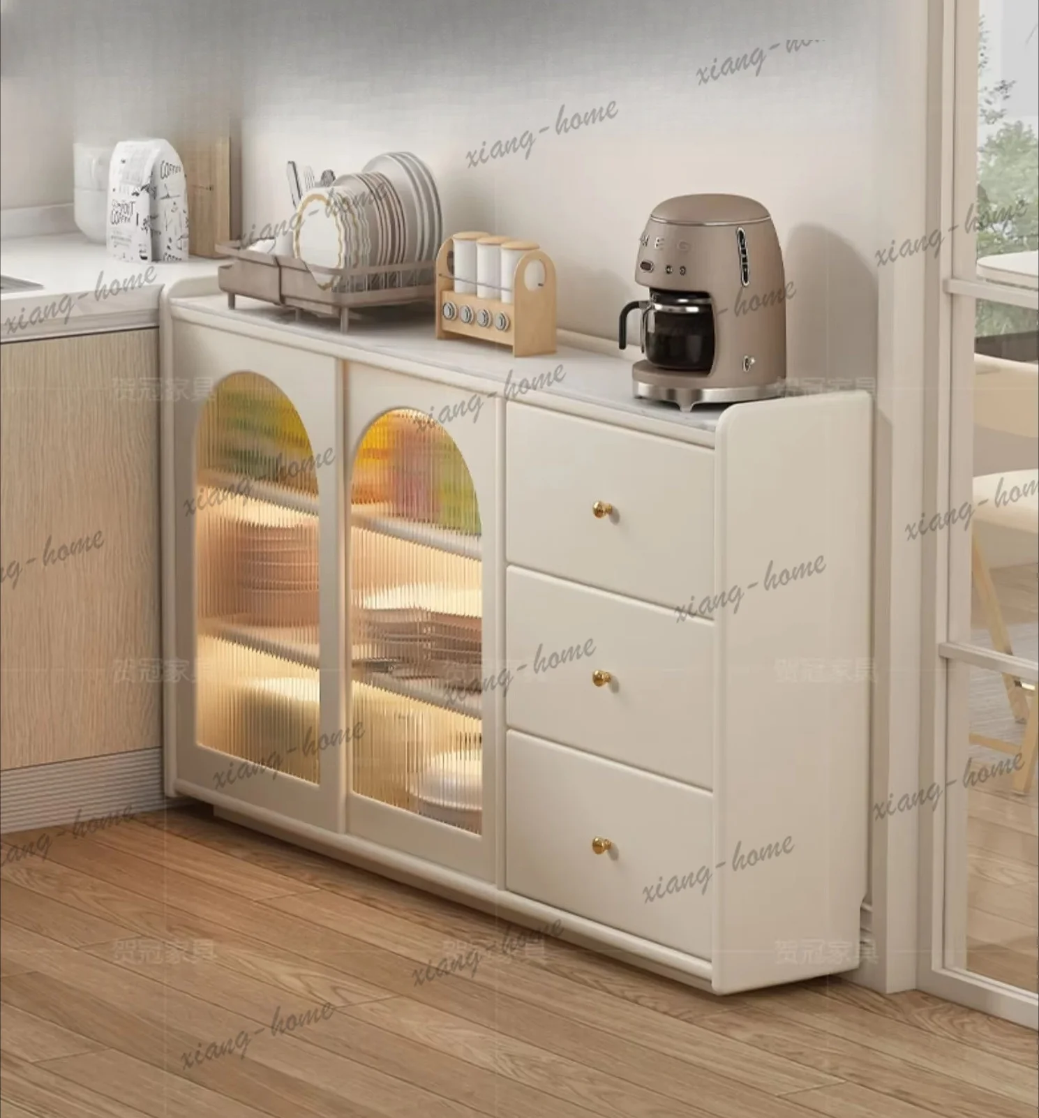 PG Cream Style Small Apartment Sideboard 30cm Ultra-Thin Kitchen Solid Wood  Wall Side Storage