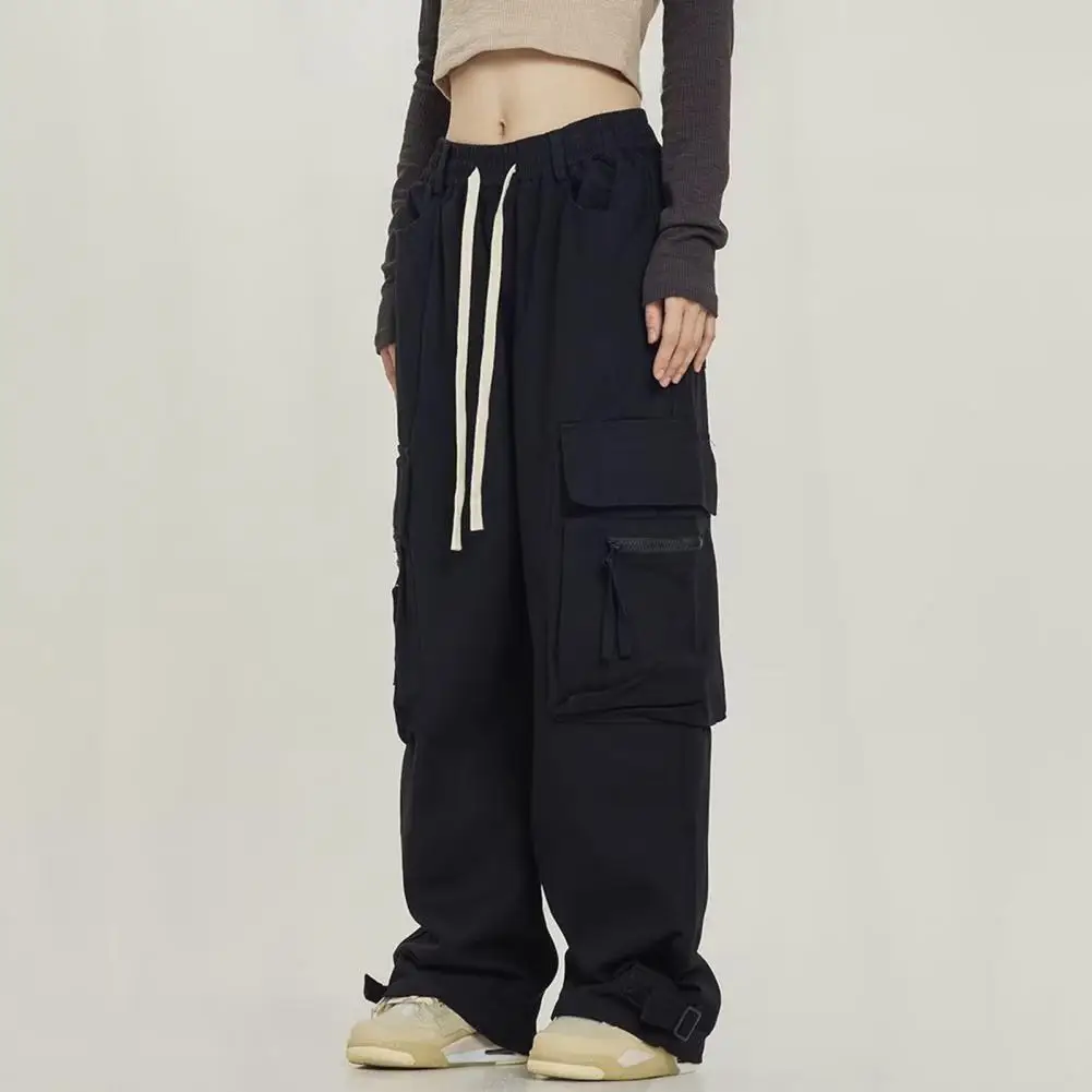 

Women Trousers Stylish Women's Wide Leg Cargo Pants with Elastic Waist Multi Pockets Solid Color Sport Pants for Active