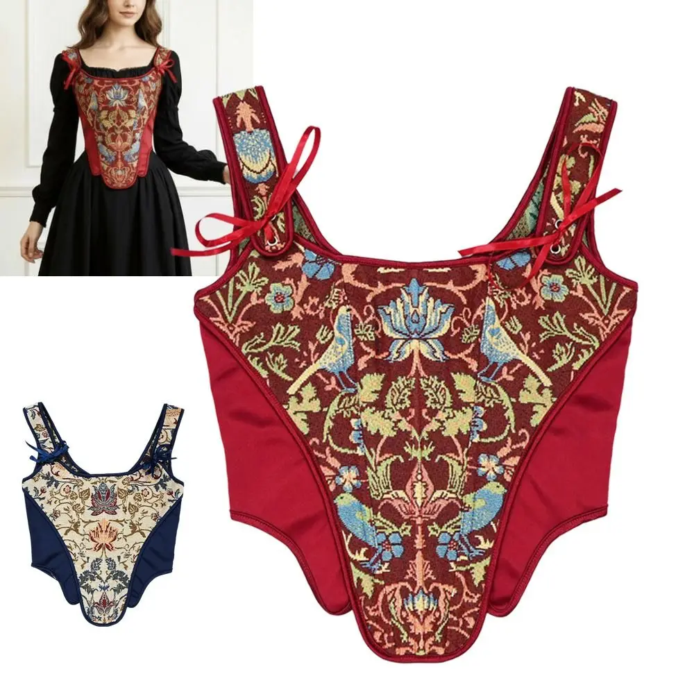 Fashion Lace Up Women Corset Flower Embroidery Shapewear Boned Bodice Push Up Decorative Waist Trainer Costume Party