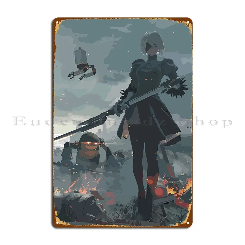 Nier Automata 2b Metal Sign Pub Wall Cave Designing Character Bar Cave Tin Sign Poster