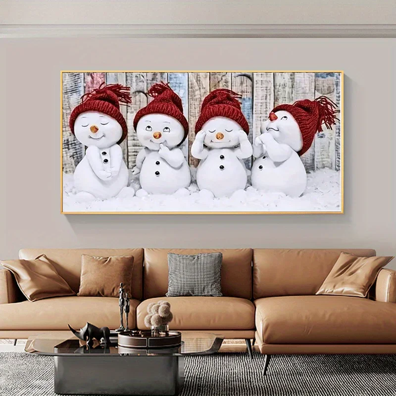 1 canvas kerstsneeuwman schilderij schattige vier sneeuwpoppen print poster woonkamer slaapkamer kantoor huis decoratieve schilderkunst