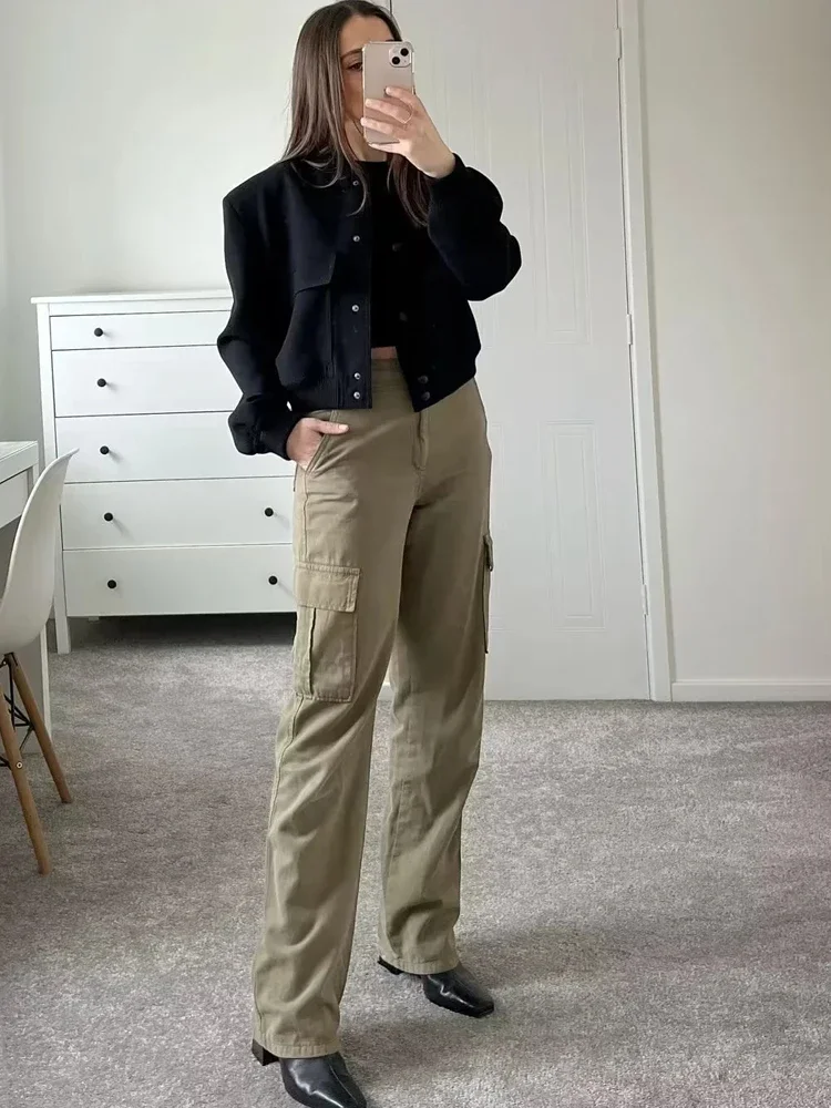 Woman Bomber Jacket White Autumn Winter Button Cropped Jackets for Women Fashion Long Sleeve Women Coats Outerwears 2025 New