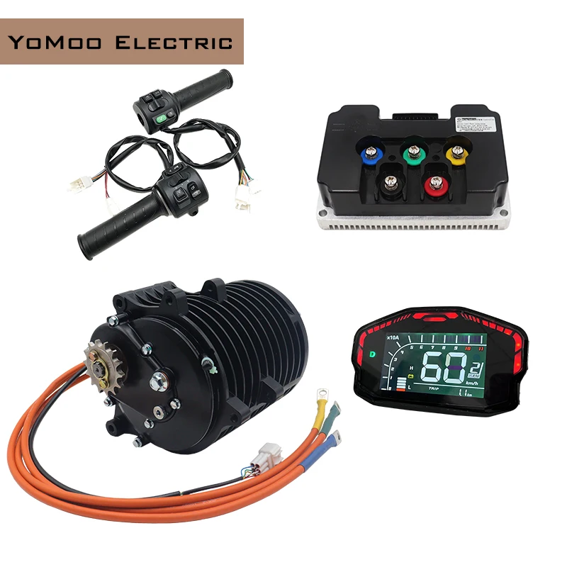 

QS138 3000W V3 100kmh 70H Mid-Drive PMSM Motor Kits With Fardriver ND72450/ND84450/ND96450 Controller, DKD Display, T08 Throttle