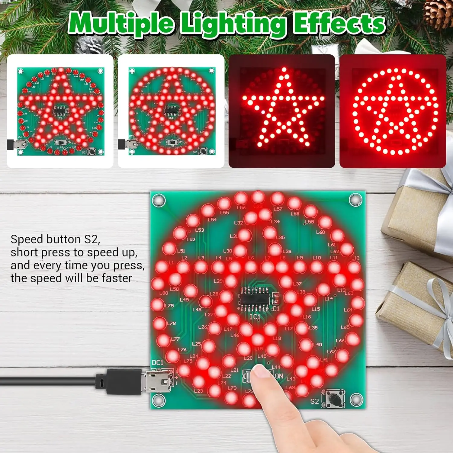 DIY Electronic Kit LED Circular Star Pentagram Water Light Soldering Project Practice Component Welding Skill Student STEM Train