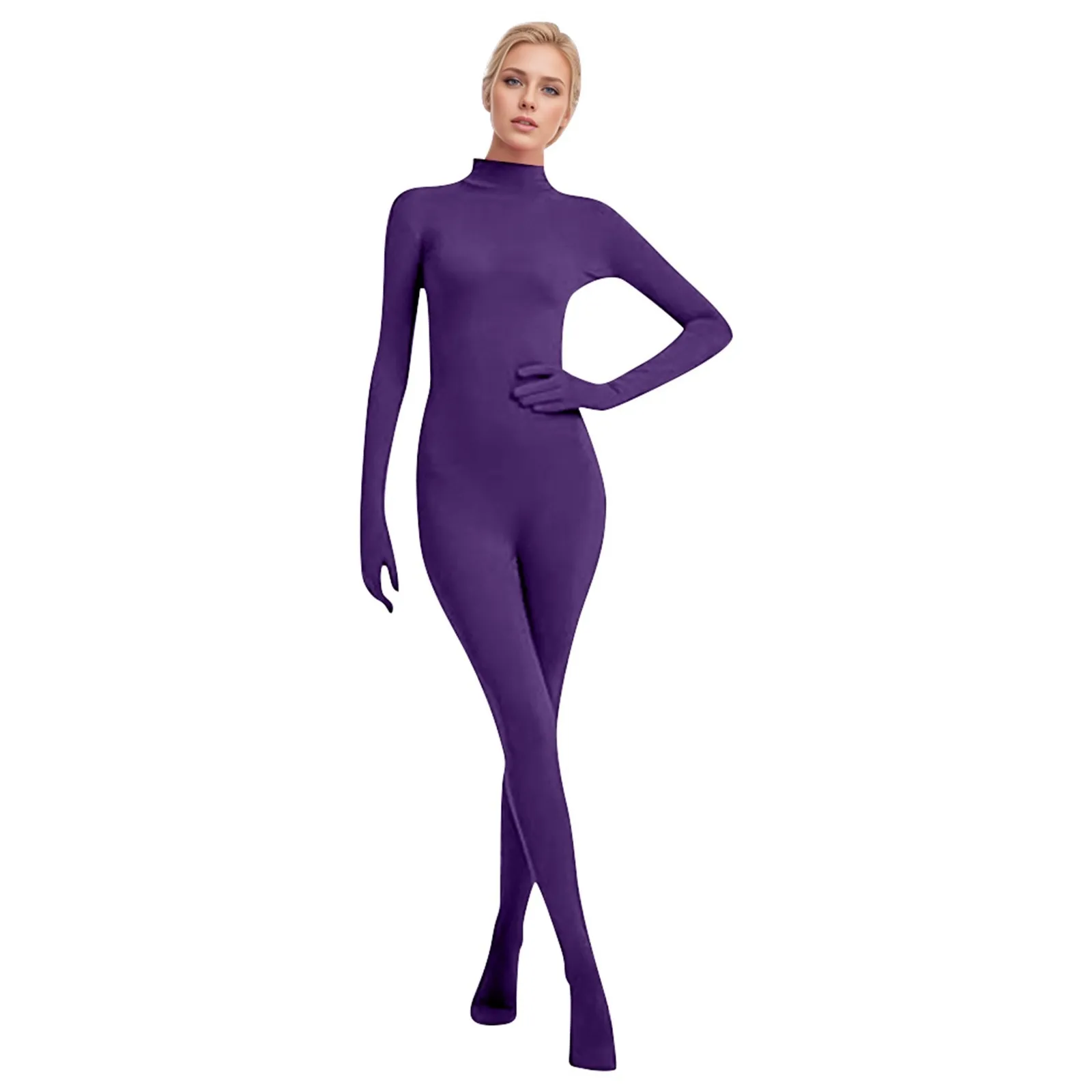 Women Tight Fitting Clothes With Hands Feet Zentai Solid Color Dance Clothes Stage Performance Anime Cosplay Costume Plus Size