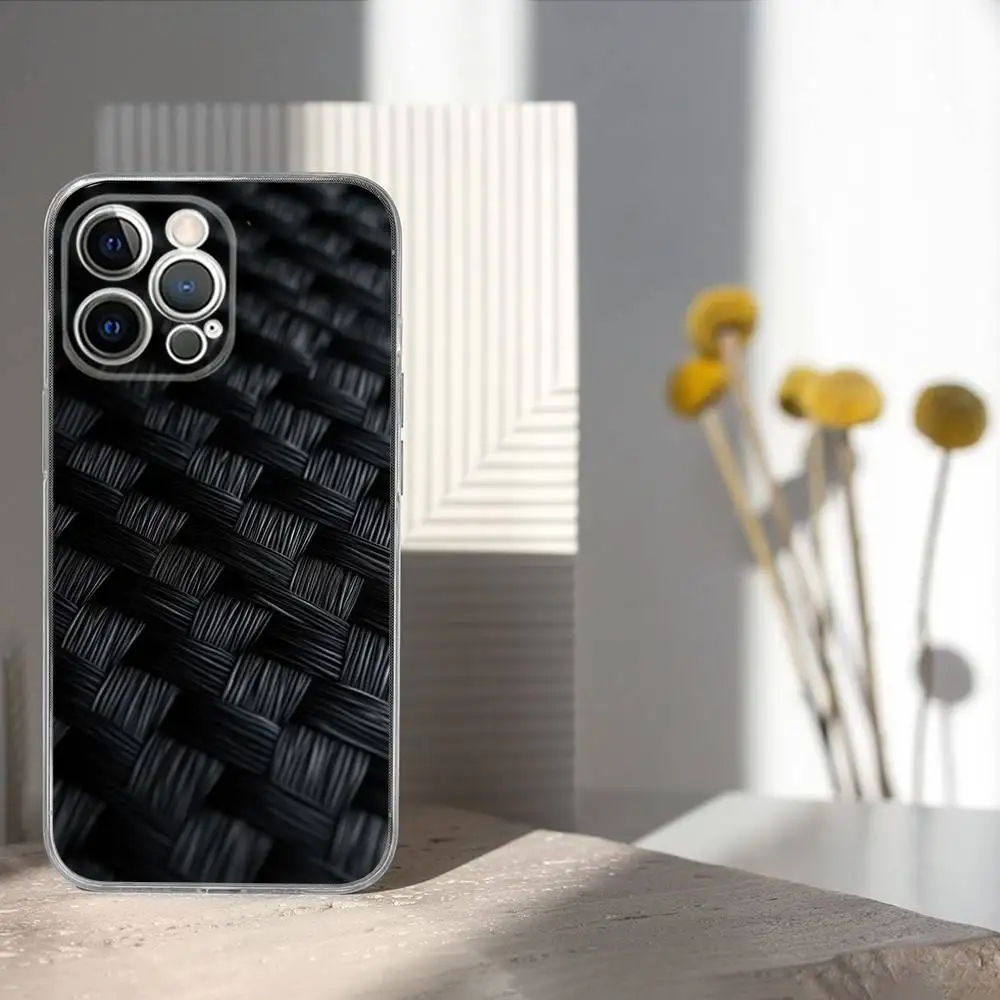 Carbon Fiber Pattern Painting Phone Case For iPhone 17,16,15,14,13,12,11 Pro,Max,Plus,X,XS,XR,SE4,E Mini Transparent Soft Cover