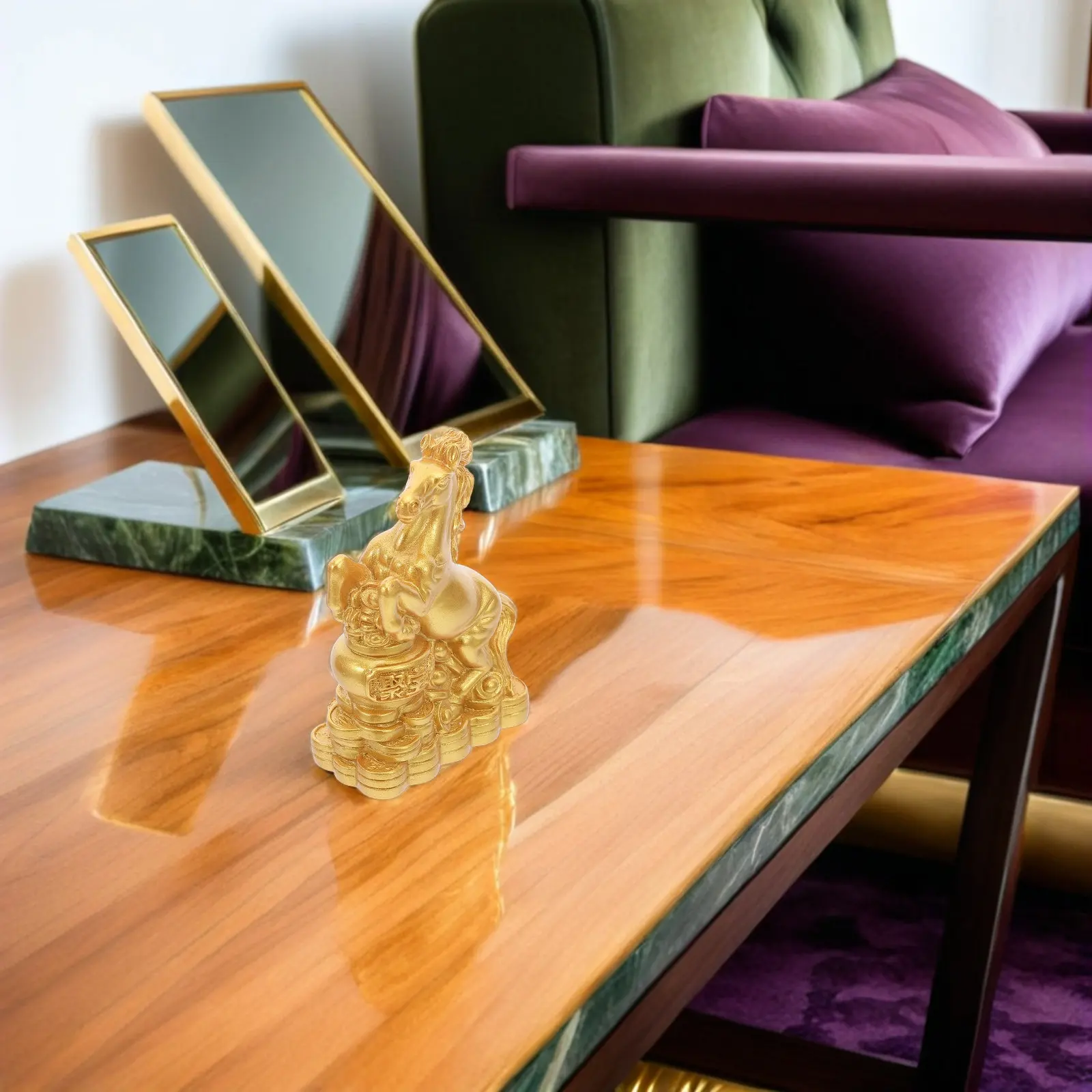 Resin Horse Sculpture Home Office Decor Standing Horse Statue Chinese Zodiac Symbol of Luck Success Desktop Bookshelf Art