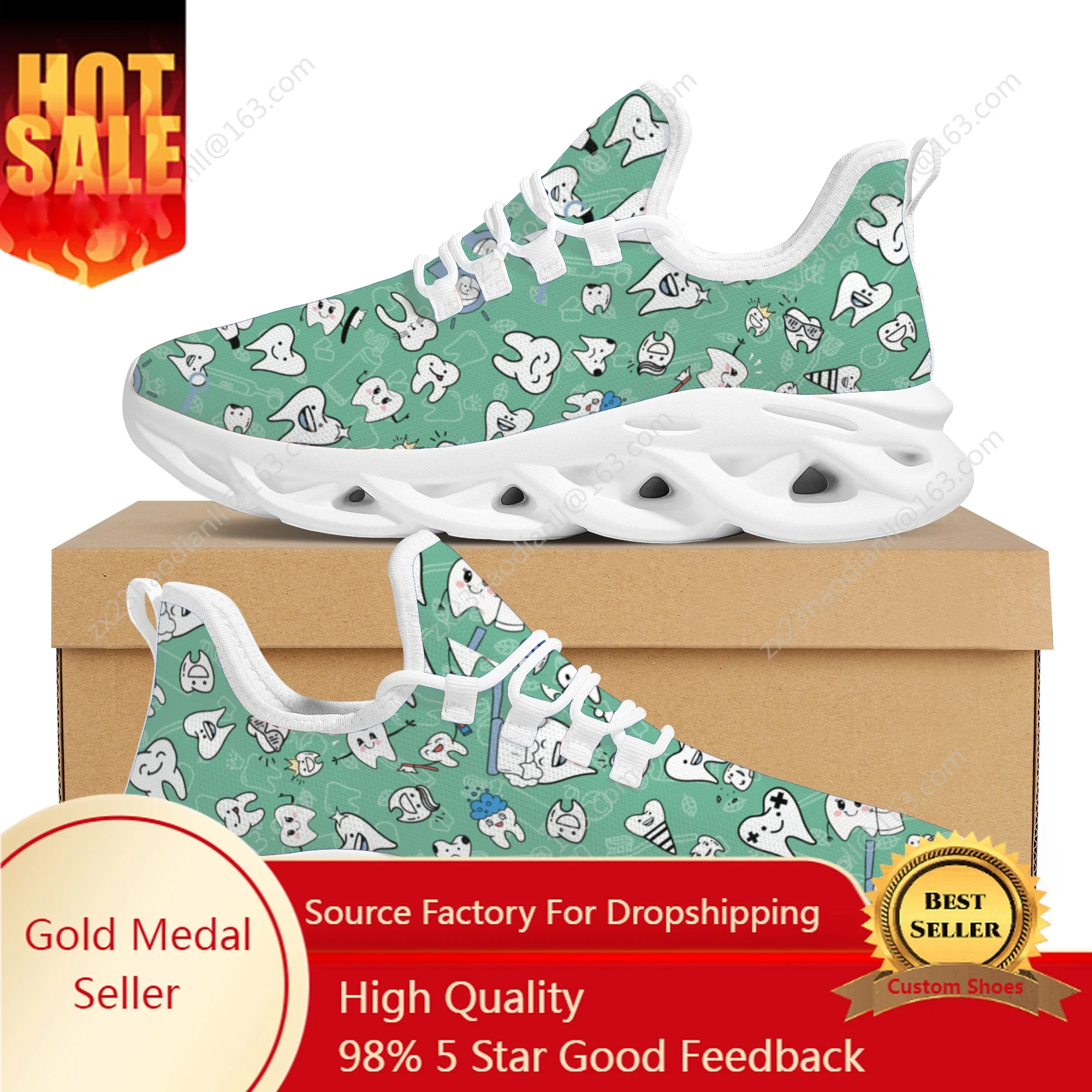 

Funny Teeth Design Mesh Sneakers Dental Style Lace Up Lightweight Walking Shoes New Non-Slip Casual Flats Shoes Zapatos