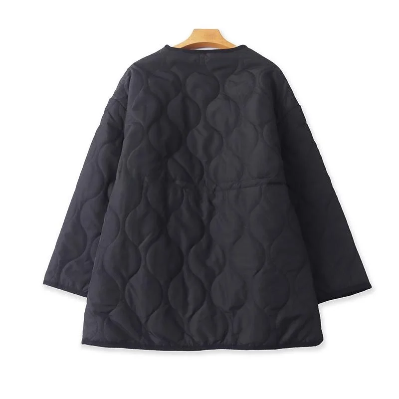 

Autumn Winter Women's Cotton Jaet round Ne Single Button Sli Slimming Waist Warm Mid-Length Cotton Coat Outerwear