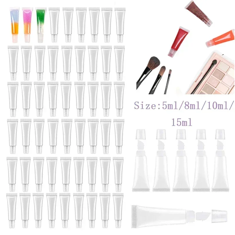 

200Pcs 5/8/10/15ml Empty Clear Lip Balm Hoses Refillable Mini Plastic Travel Lip Gloss Squeeze Container For Cosmetic Lipstick