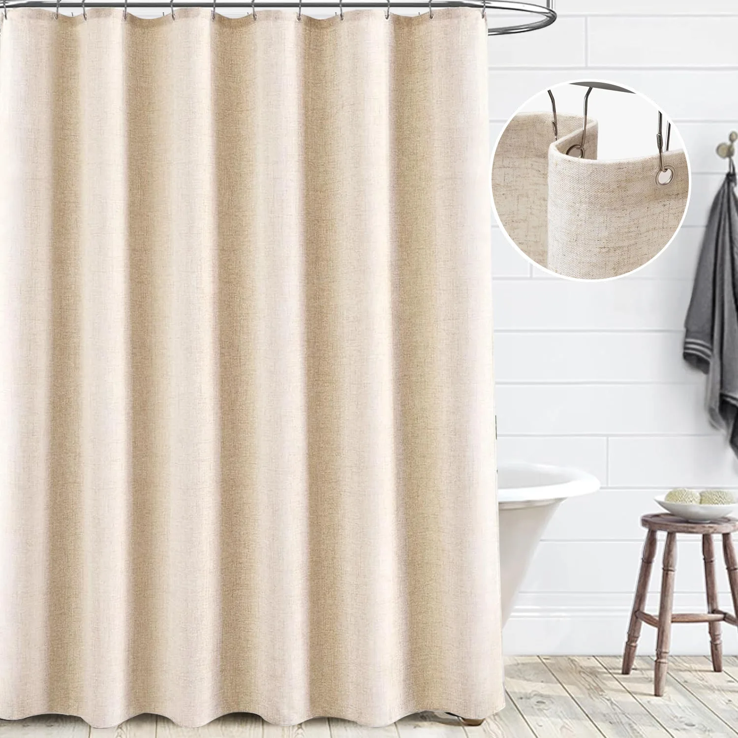 Thickened Polyester Cotton 170GSM Shower Curtain, Solid Color Waterproof & Mildew-Proof, Hotel & Home Bathroom Liner, Durable
