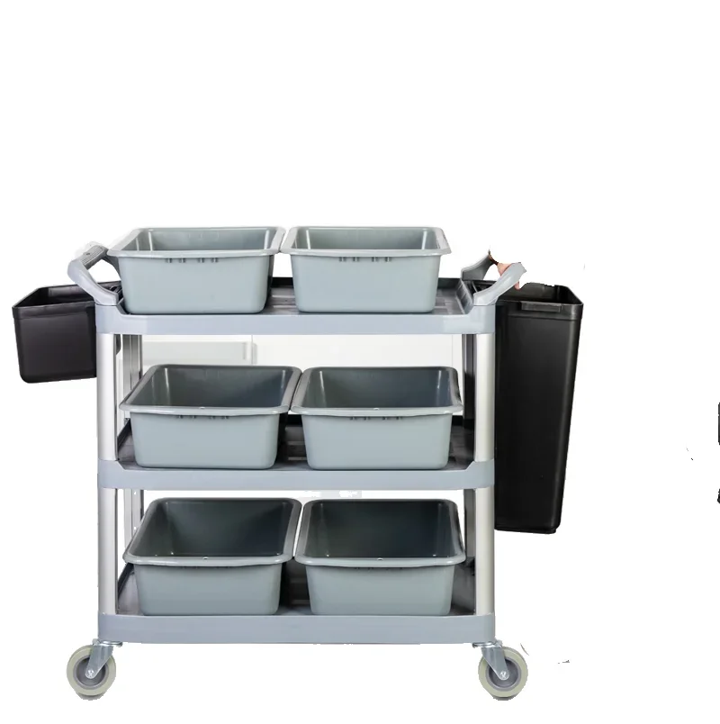 Factory China Heavy Duty 3 Tier Plastic Hotel Folding Dining Food Serving Cart Trolley for Restaurant