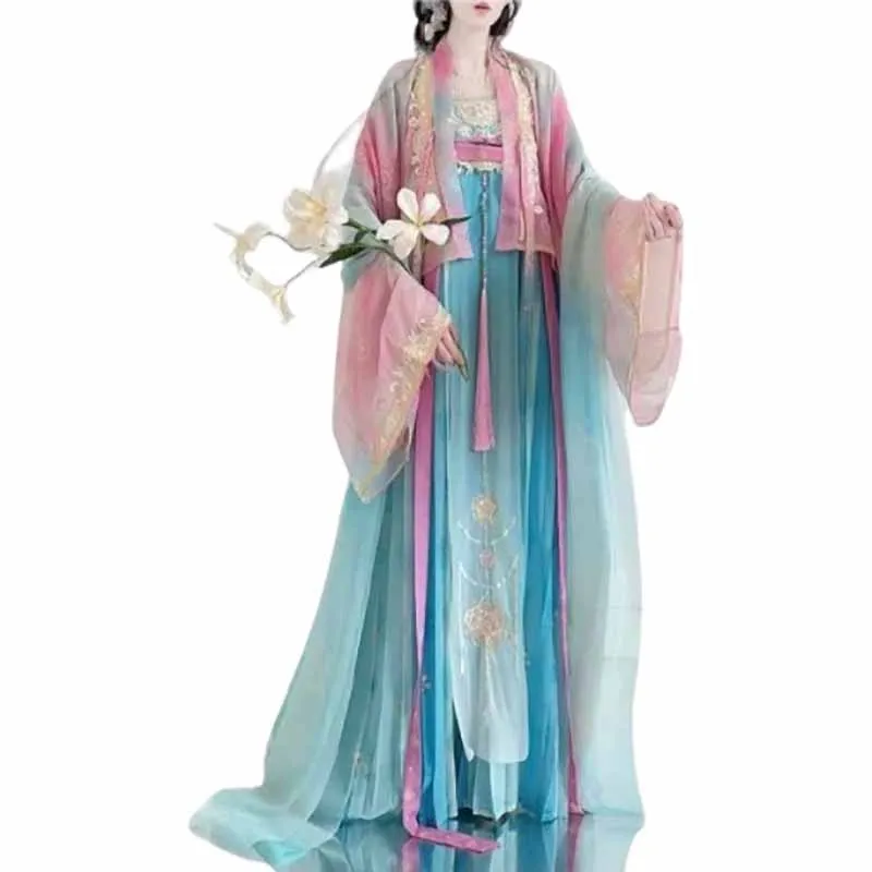

2026 Chinese Hanfu Women Ancient Tang Dynasty Traditional Purple Blue Hanfu 3pcs Suit Halloween Carnival Fairy Cosplay Costume