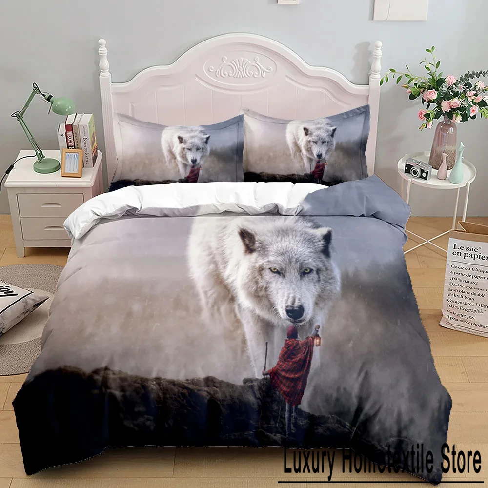 Wolf Animal Bedding Set King Queen Black White Lion Snake Wildlife Polyester Duvet Cover Set for Men Adults 2/3PCS