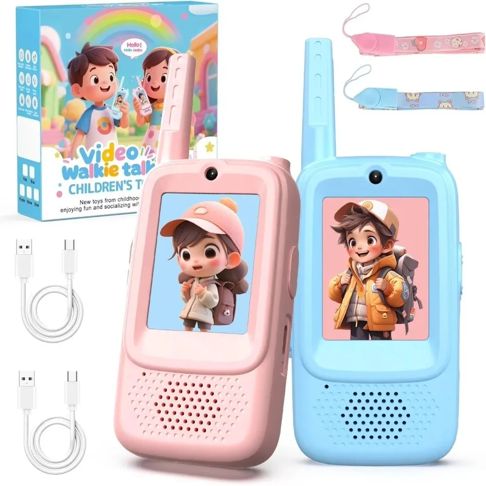 

2PCS High-definition Screen Kids Video Walkie Talkie Rechargeable Battery Cartoon Design Children's Video Walkie-Talkie