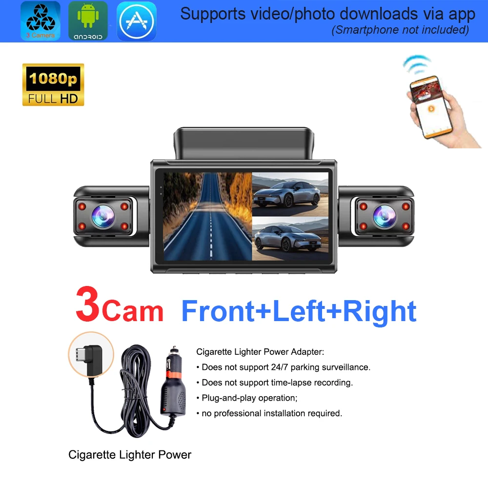 4K 4CH Verborgen Auto DVR met APP, 24-uurs parkeermodus, G-sensor, bewegingsdetectie, lusopname, time-lapse, stealth opname, nachtzicht, WDR