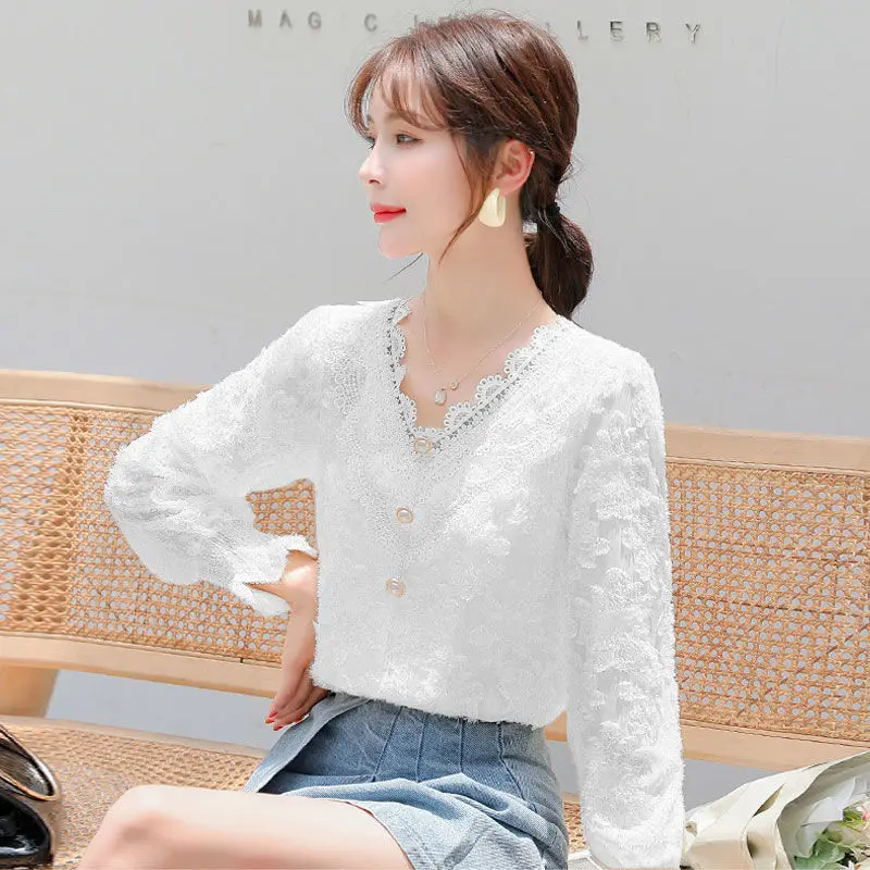 Jacquard Lace Shirt Women\'s New Style Versatile Shirt Stylish and High-end Long Sleeved Top