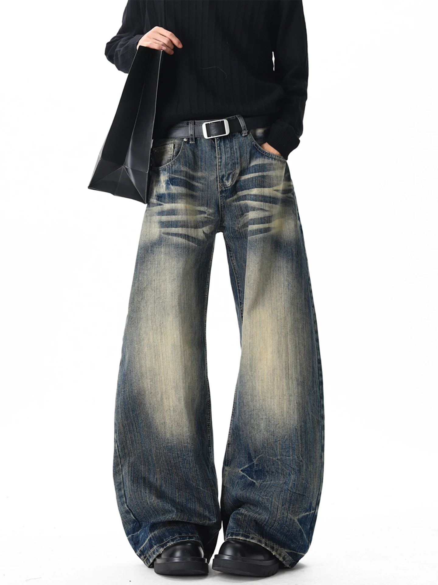 

Мужские джинсы American Lightning: прямые, широкие, повседневные, весенние, модные, брендовые, в стиле High Street, крутые брюки