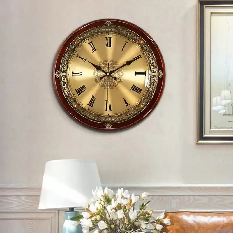 

Luxury Round Solid Wood Clock Metal Retro Nordic Style Silent Wall Clocks Bedroom Living Room Classic Chic Horloge Home Decor