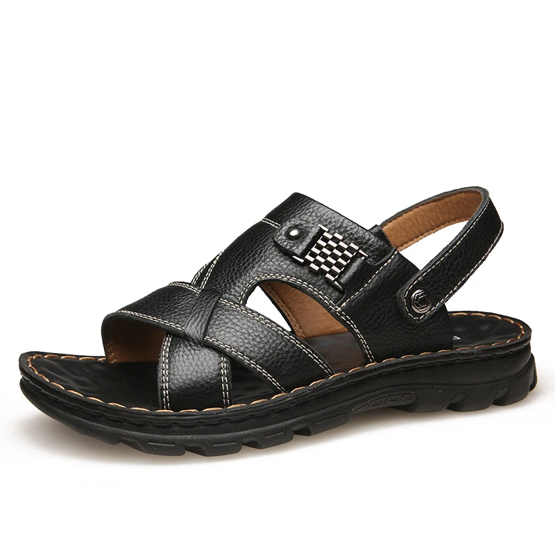 Herren Sommer Slip-On Pantoffeln Komfortable Rindsleder Strandschuhe mit Weicher Sohle Zweiseitig Tragbare Rutschfeste Sandalen-1885 – Detail 8
