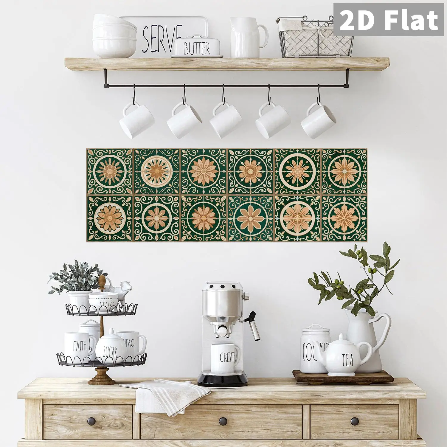 Grün-Braune Retro Blumenfliesen, Keramikfliesen-Aufkleber, Küche, Badezimmer, Wohnzimmer Hintergrundwand Dekorationsaufkleber – Detail 4