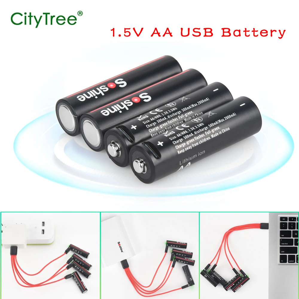 

AA 1.5V 3500mWh Lithium Batteries 1.5V AA USB Li-ion Rechargeable Battery AA LR6 Battery with Type-C Cable for Flashlight Toys