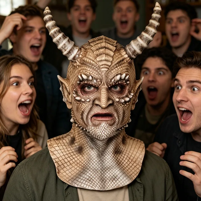 Halloween Horror Demon Latex Mask, Lord of Lies Style Devil Cosplay Mask for Bar & Masquerade Party Costume Prop