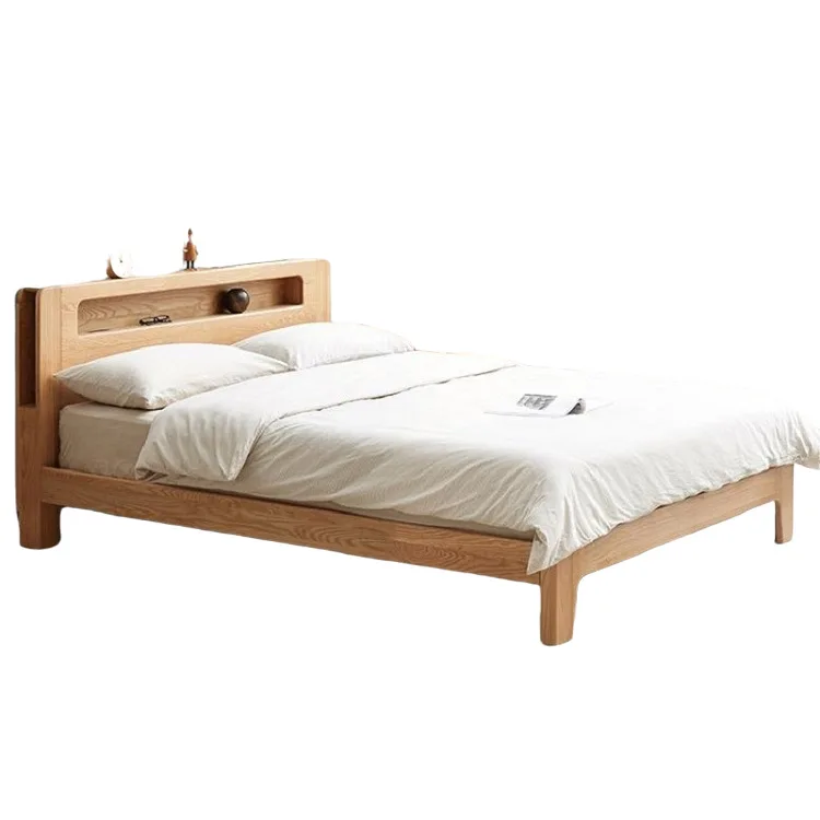 Letto in legno massello luminoso 1.8 letto nordico in rovere, moderno e semplice letto matrimoniale da 1,5 metri per camera da letto principale