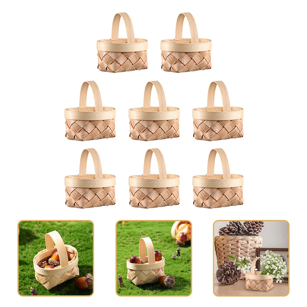 

8 Pcs Mini Basket Wood Chip Woven Tiny Wooden Easter Fruit Kids Picnic Home Garden Crafts Sewing Basket Making Plant Pot