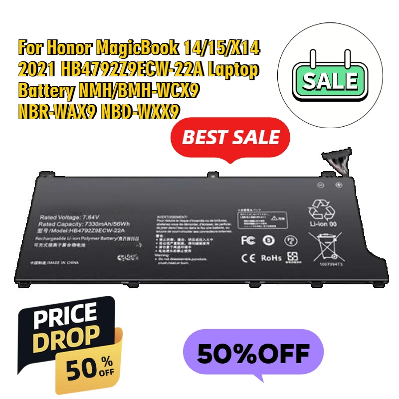 

For Honor MagicBook 14/15/X14 2021 HB4792Z9ECW-22A Laptop Battery NMH/BMH-WCX9 NBR-WAX9 NBD-WXX9