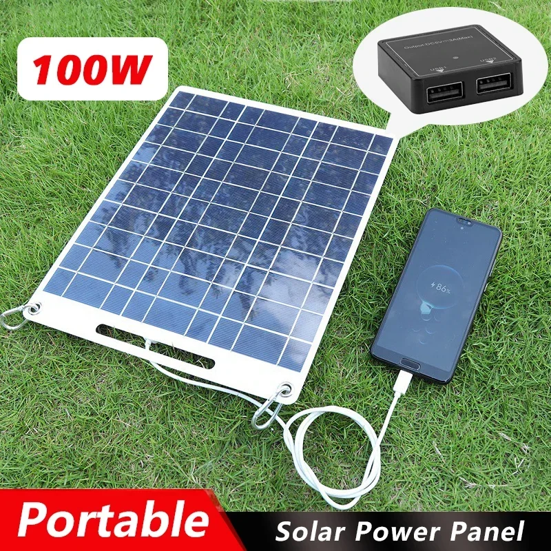 

100W Solar Plate 5V Mobile Charging Board Solar Panel Backpack Solar Charger Dual USB Ports Outdoor Mobile Power Supply