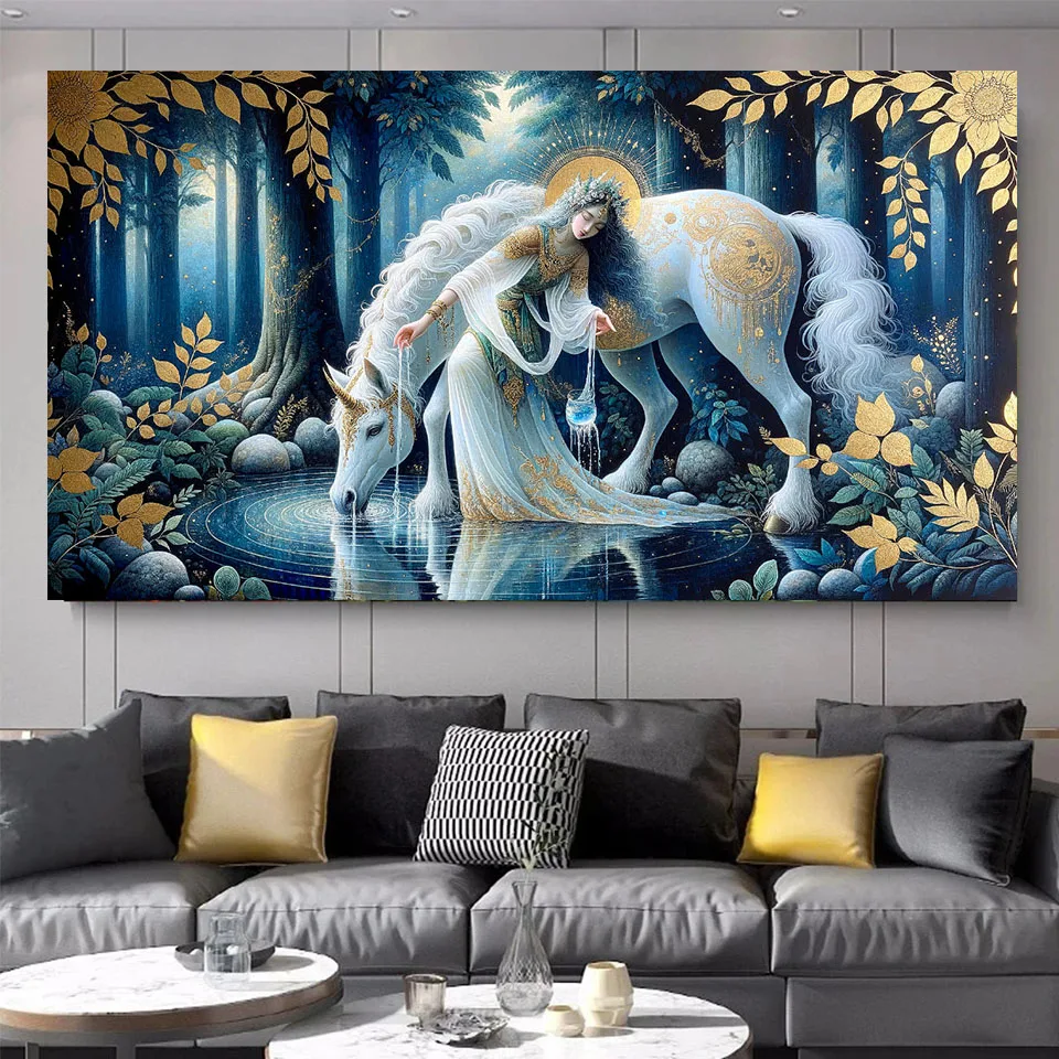 Girl And Horse Enchanted Woodland Serenity landscape Diy Diamond Painting,Embroidery Mosaic Cross Stitch Kits Mysterious Decor,