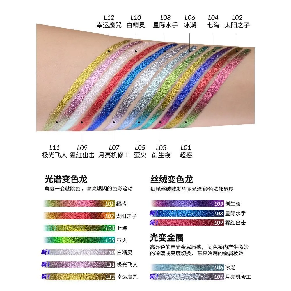Kaleidos Eyeliner Gel Pencil Waterproof Chameleon Colour Long Wear Glitter Metallic Waterproof Eye Pen High Pigment Eyeshadow