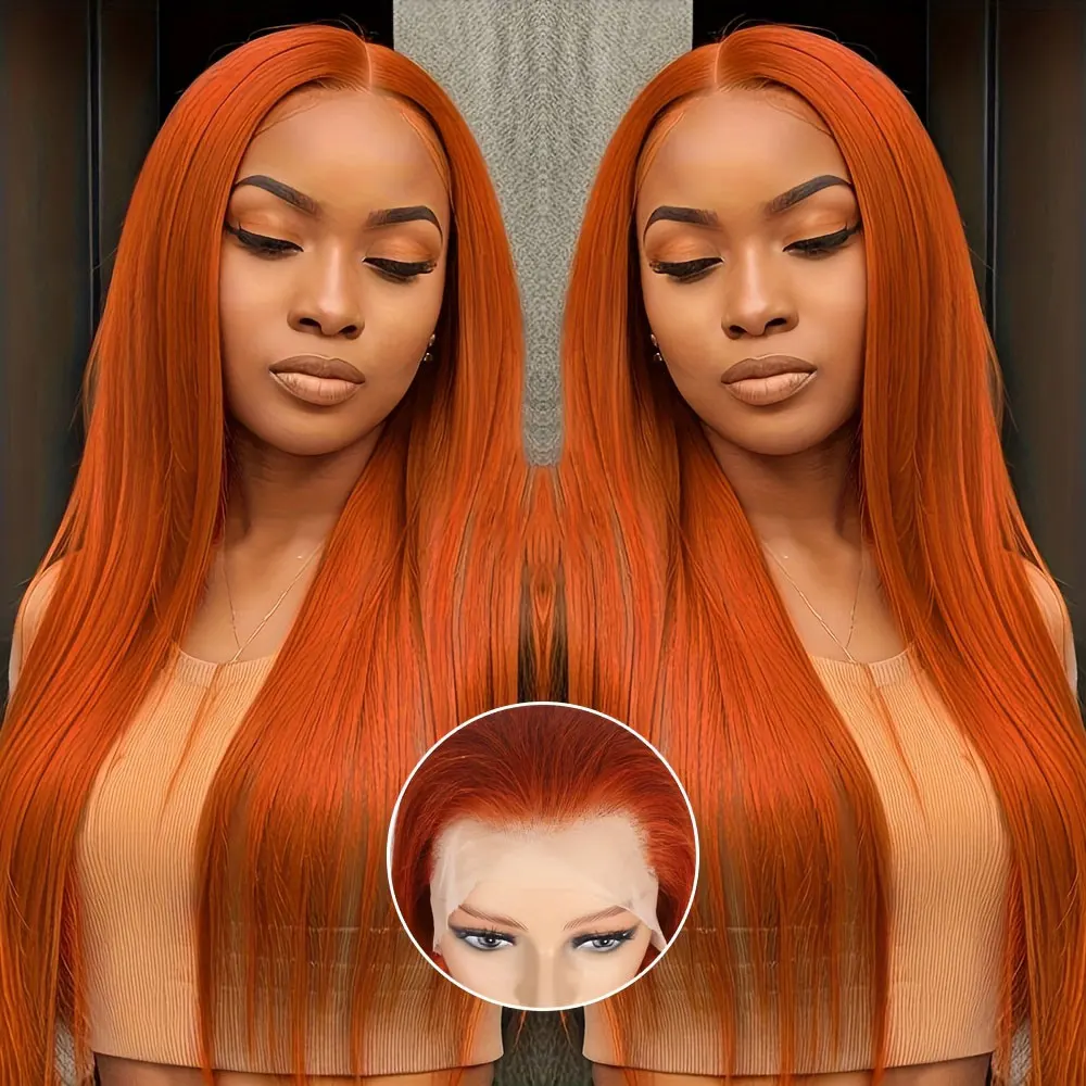 مستقيم البرتقال الزنجبيل الدانتيل الجبهة الباروكات الشعر البشري 350 الملونة البرازيلي 13X4 HD الدانتيل الشفاف الباروكات الأمامية 200% الكثافة #1