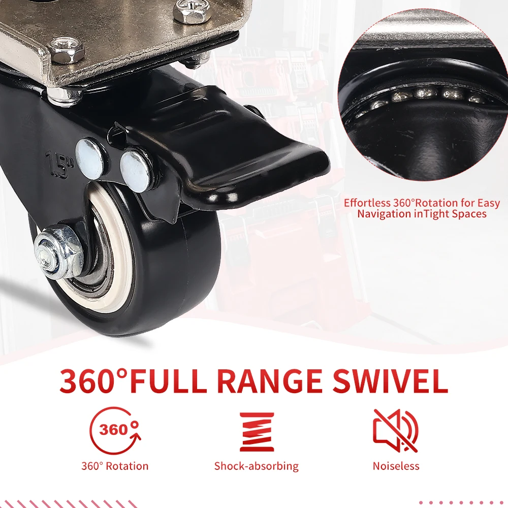 Ruote anteriori da costruzione in acciaio Cassetta degli attrezzi per imballaggio Ruota girevole Scorrevole senza sforzo Navigazione fluida Design pieghevole