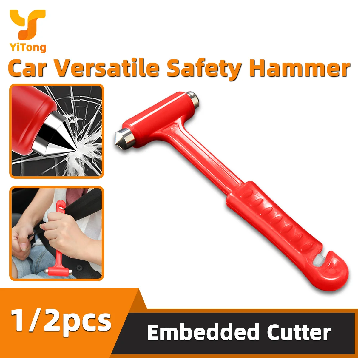 Yitong 1/2PCS Car Emergency Versatile Safety Hammer With Belt Cutter For Safety Security Emergency Rescue Escape Portable Tool