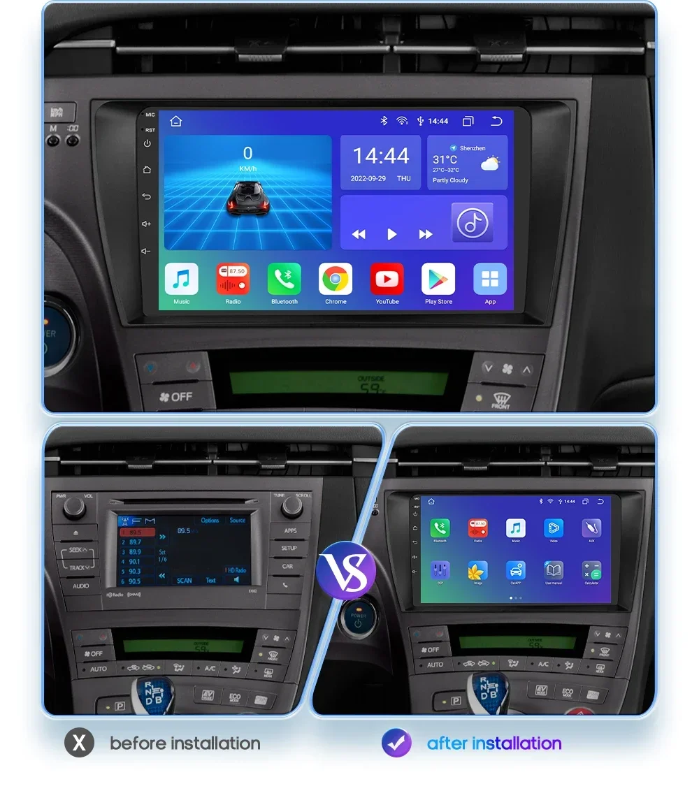 2DIN Auto Android Player for Toyota Prius XW30 3 2009 -2015 Car Radio Multimedia Car Stereo Video GPS Carplay Intelligent Player