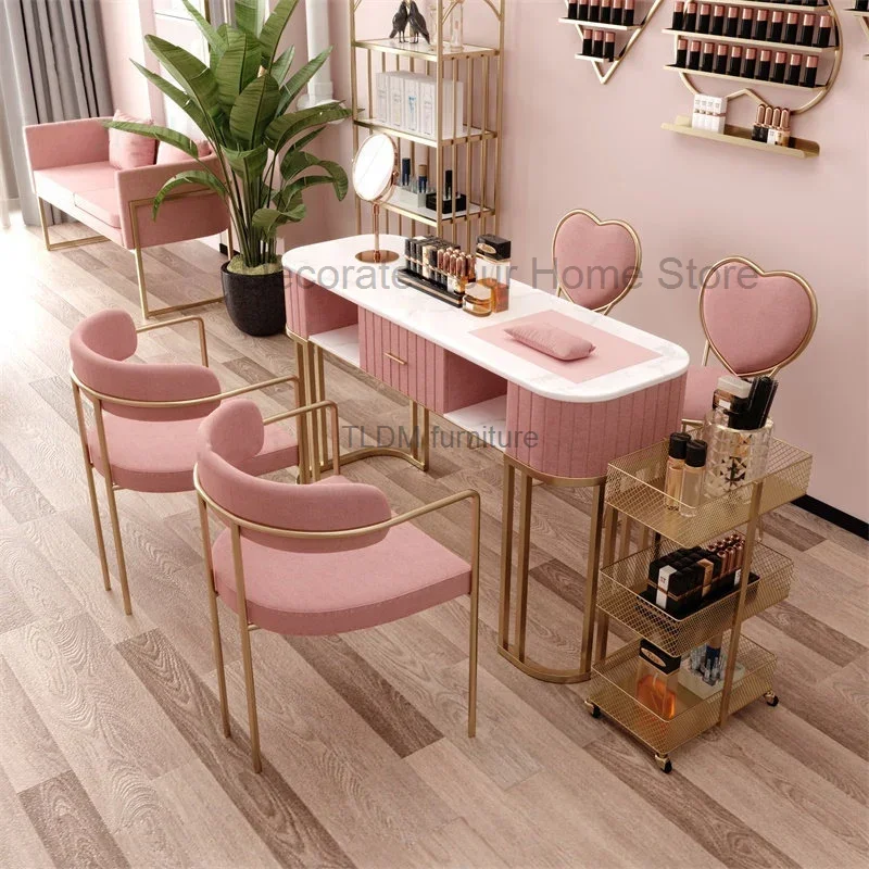 Modern Minimalist Manicure Table and Chair Set Salon Furniture Light Luxury Beauty Salon Nail Tables Household Nail Makeup Table