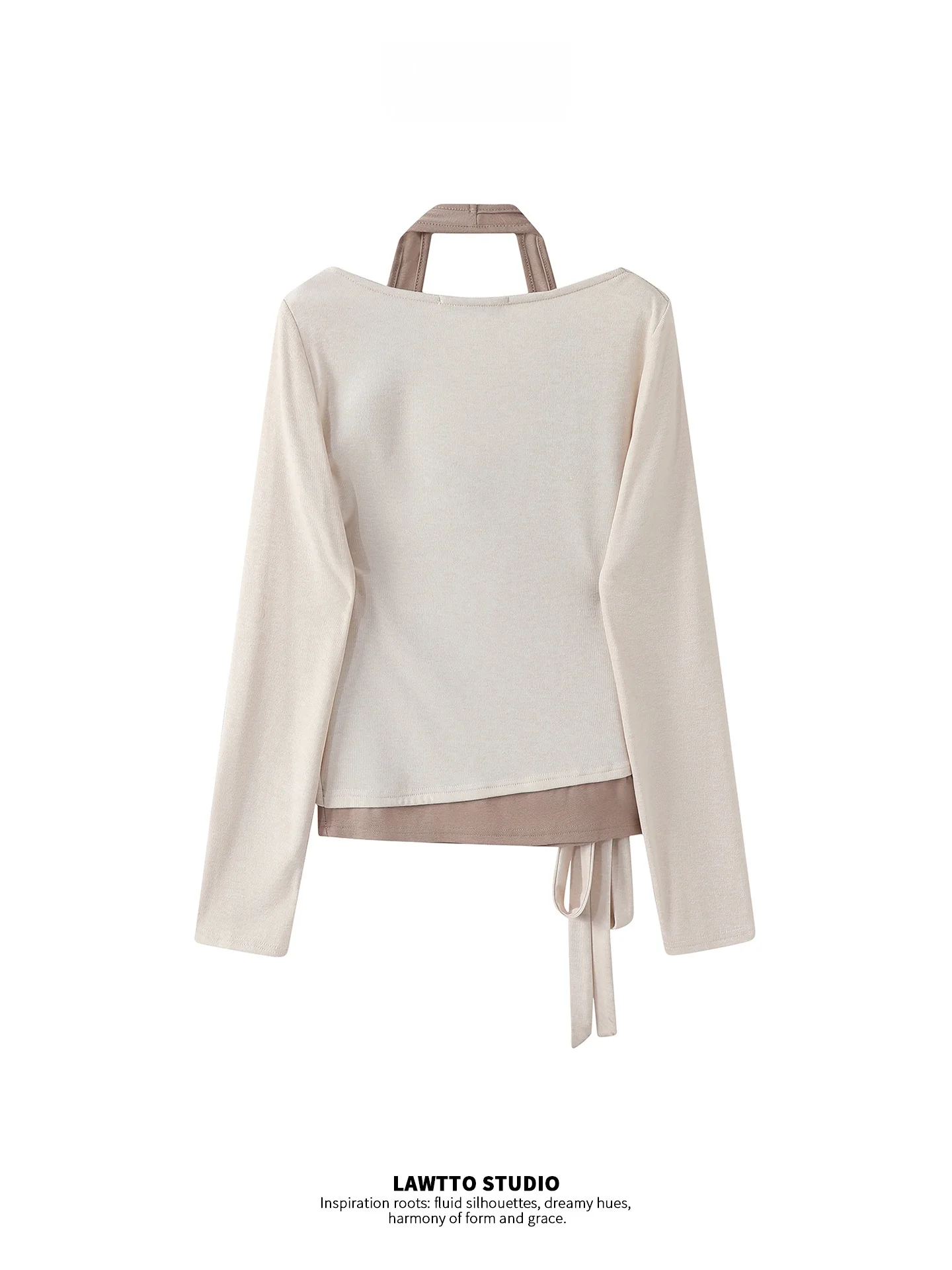 Slim Fit Long Sleeve T-Shirt Women's Autumn New Style Base Layer Shirt  Knot Color Block Trendy Top Casual Style