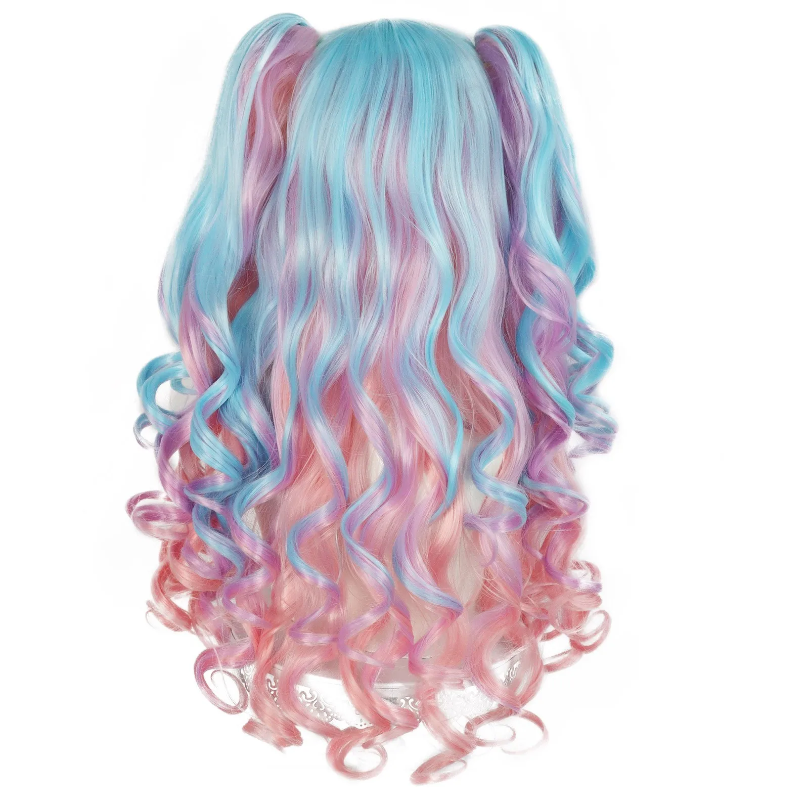 24inch Cheap High Quality Rainbow Colorful Long Curly Curly Ponytails Lolita Cosplay Wig for Halloween Christmas School