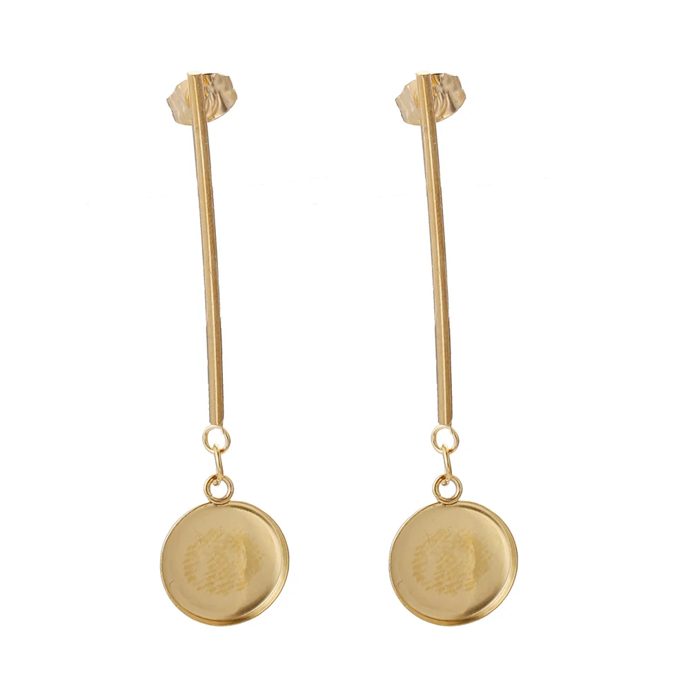 10pcs/lot Gold Stainless Steel Dangle Earring Base Blanks Fit 12mm Cabochon Bezel Settings Diy Post Stud Earrings Findings Craft