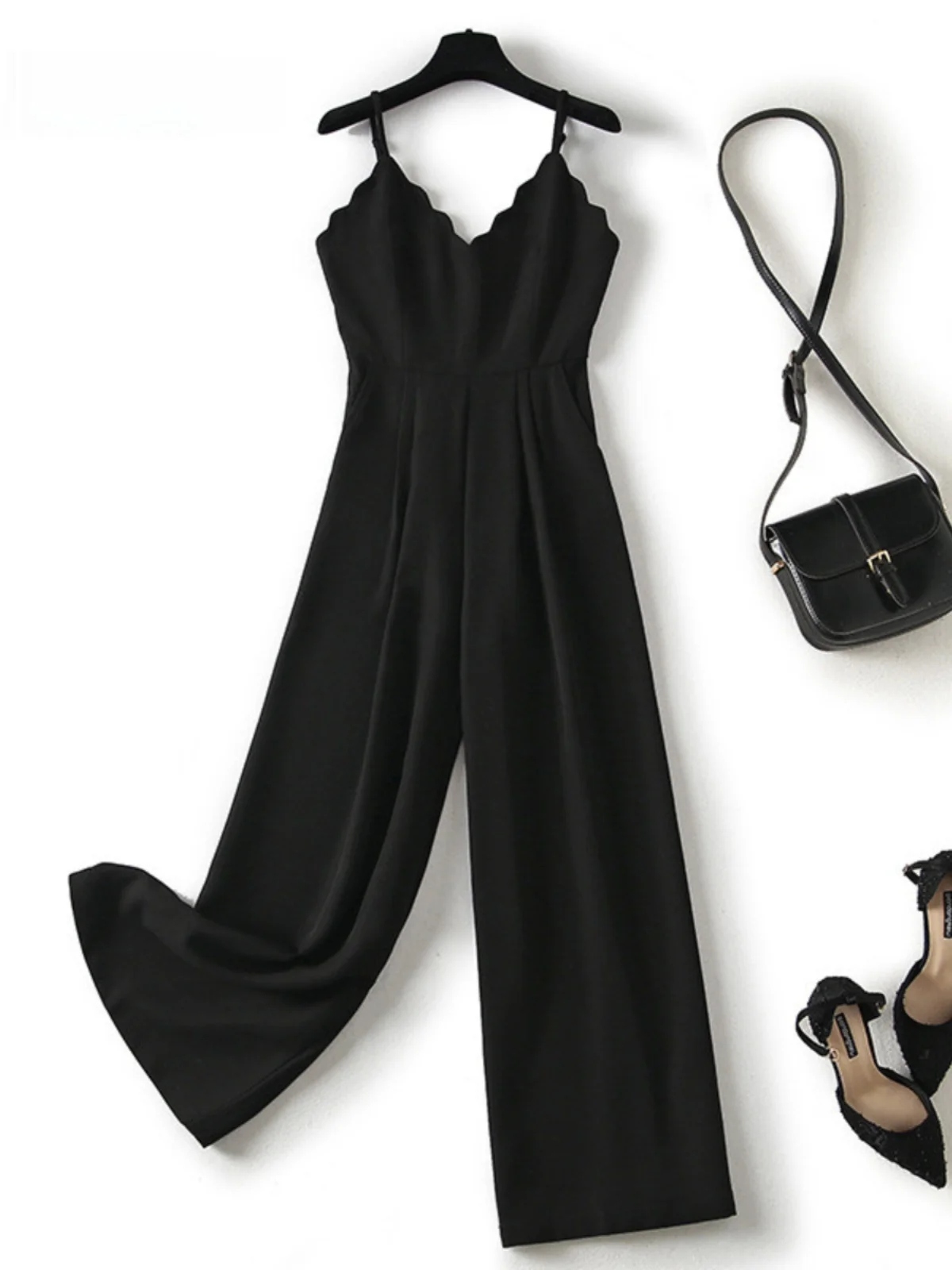 

Hebe Sle High Waist Wide Leg Jumpsuit Women's Autumn Elegance Slimming Straight Tube Strap Long Pants Bla-Piece Suit