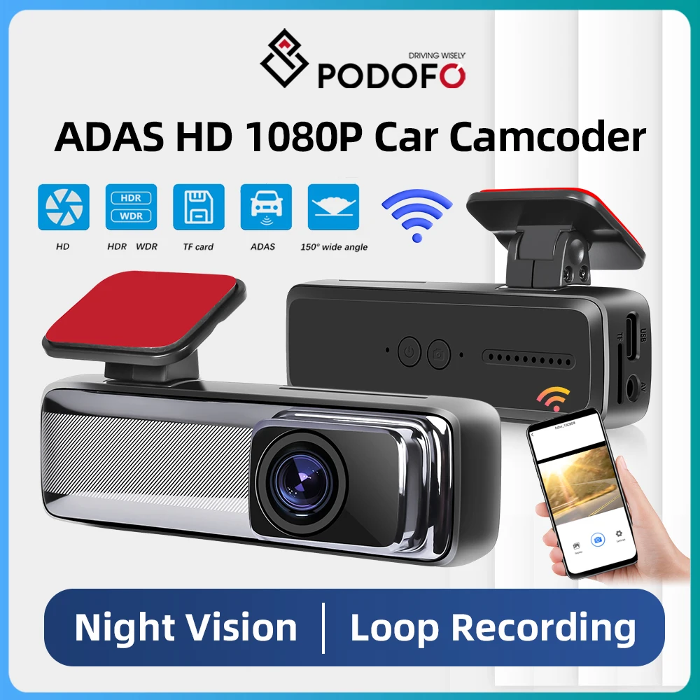 Podofo ADAS Auto DVR Camera HD 1080P Video Registrator USB Night Vision Automobile Data Recorder With WIFI Connenction