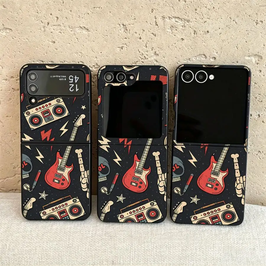 Rock Music Pattern Case for Samsung Galaxy Flip7 FE Flip3 Z Flip 7 6 5 4 3 Flip4 Flip6 Flip5 Back Phone Cover Funda